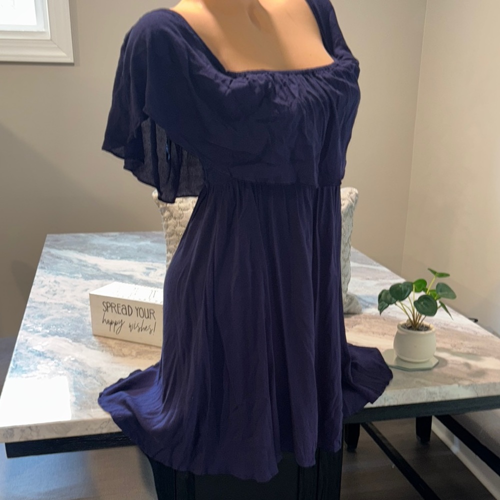 Blue Ruffled Square Neck Mini Dress - Picture 6 of 11